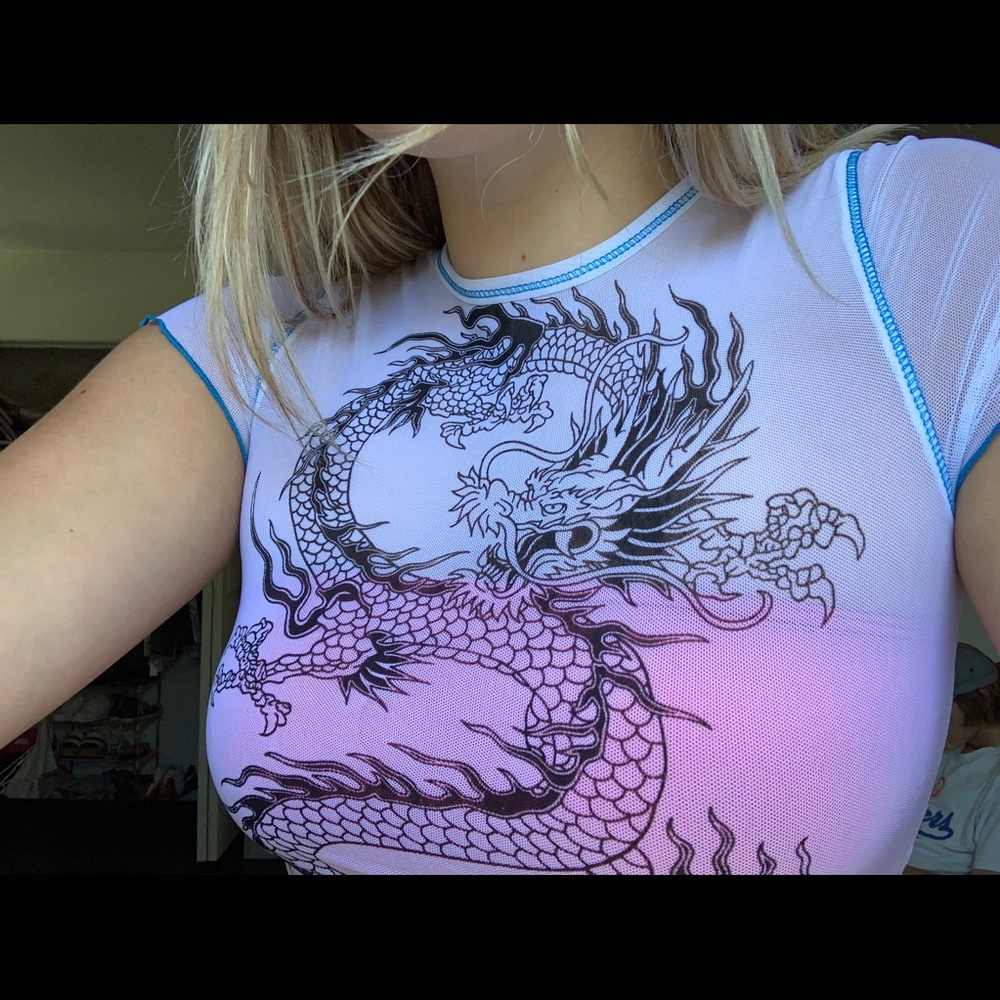 white mesh dragon crop top
